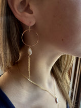 Hoop, Pearl, tassel earrings