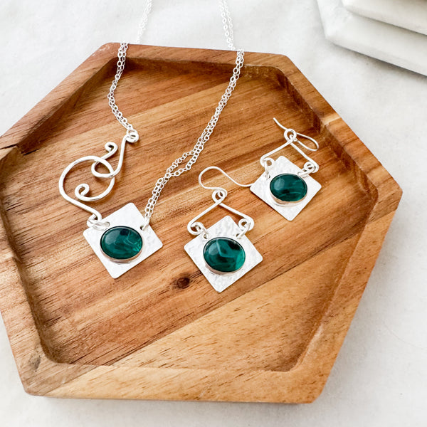 New emerald green Diamond shaped earrings
