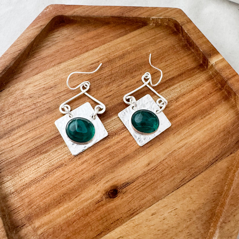 New emerald green Diamond shaped earrings