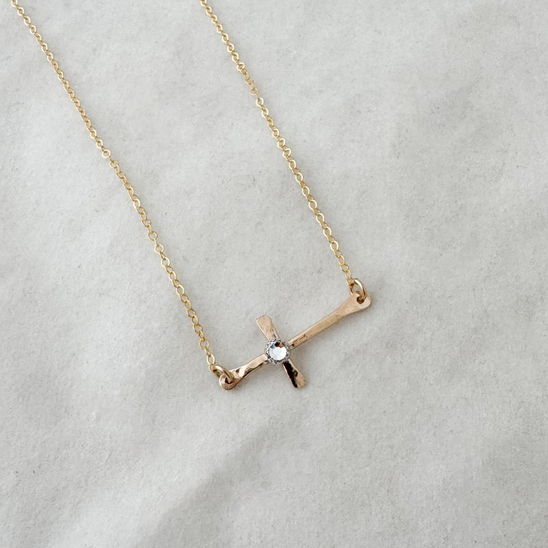 Sideways birthstone cross