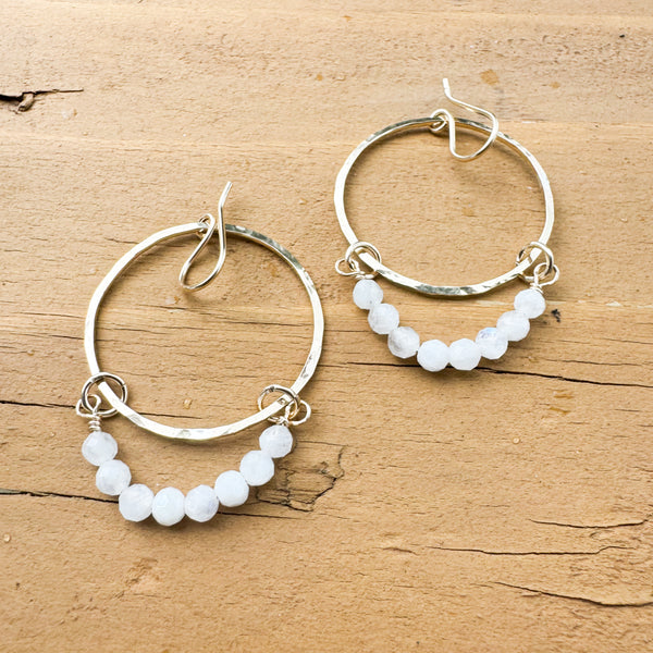 Moonstone dangle hoops