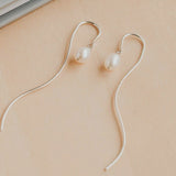 Wave pearl threader earrings
