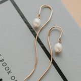 Wave pearl threader earrings