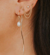 Wave pearl threader earrings