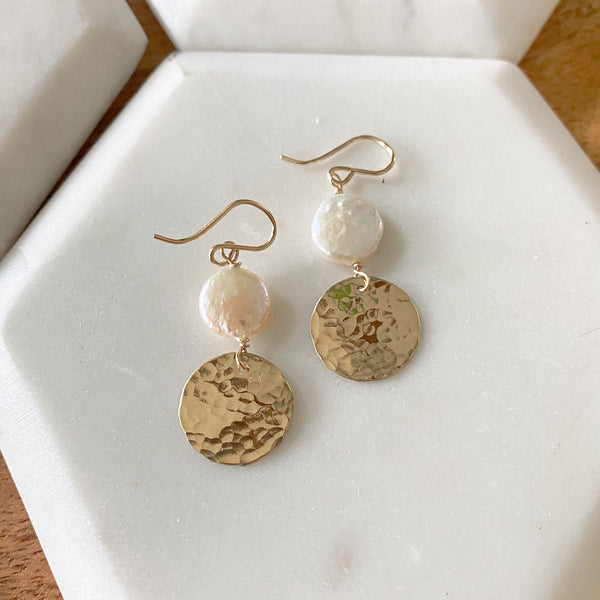 Pearl and coin earrings