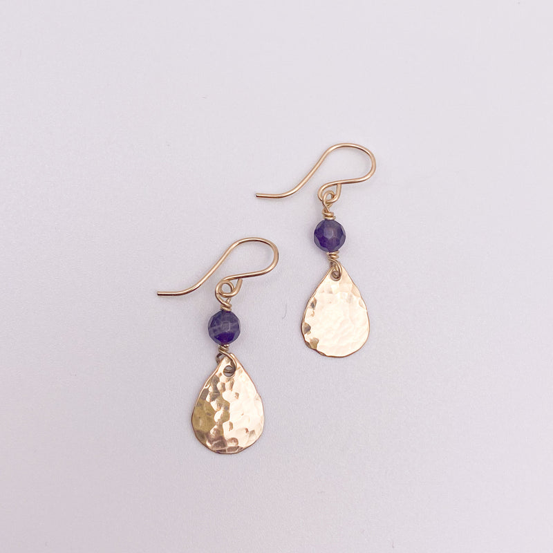 Small teardrop with faceted amethyst earrings