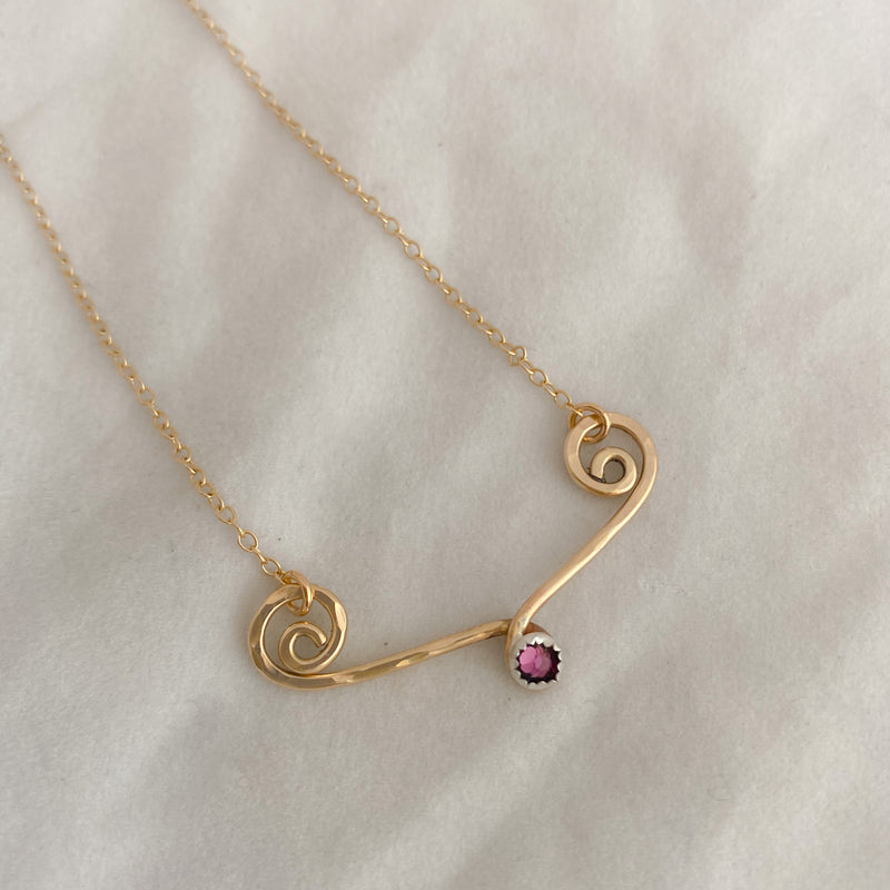 Open Heart Birthstone Necklace