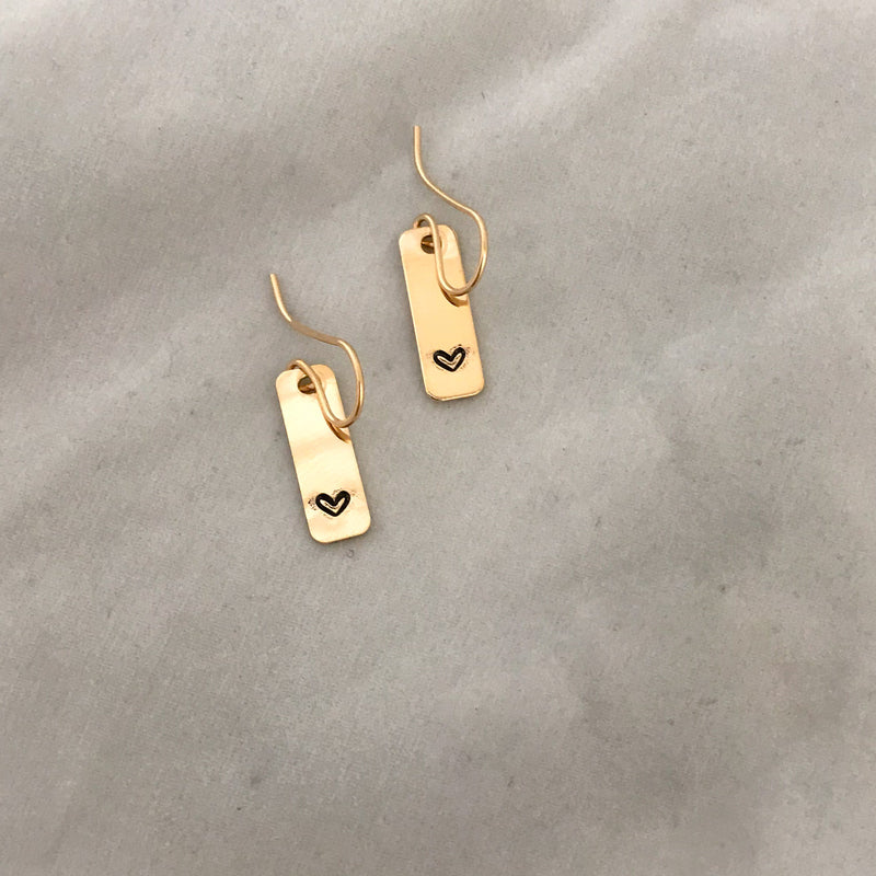 Heart stamped rectangle earrings