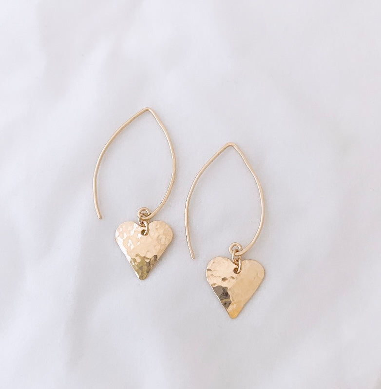 Heart and long wire earrings